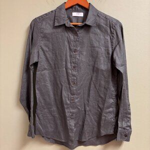 Uniqlo Womens Linen Button Up‎ Shirt Size Small Gray Minimalist Capsule Wardrobe
